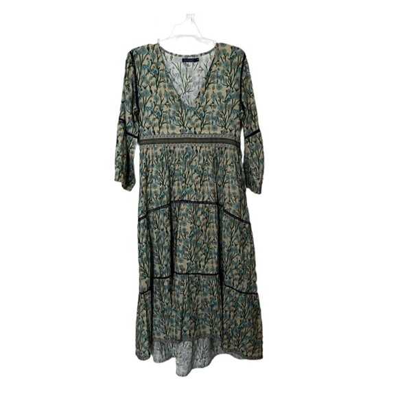 La Plage 100% Cotton V Neck Novelty Giraffe Bird Print Midi Dress - Picture 2 of 9